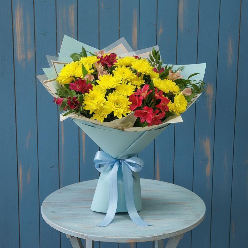 Букет цветов из: Альстромерии и Хризантемы в Княжево