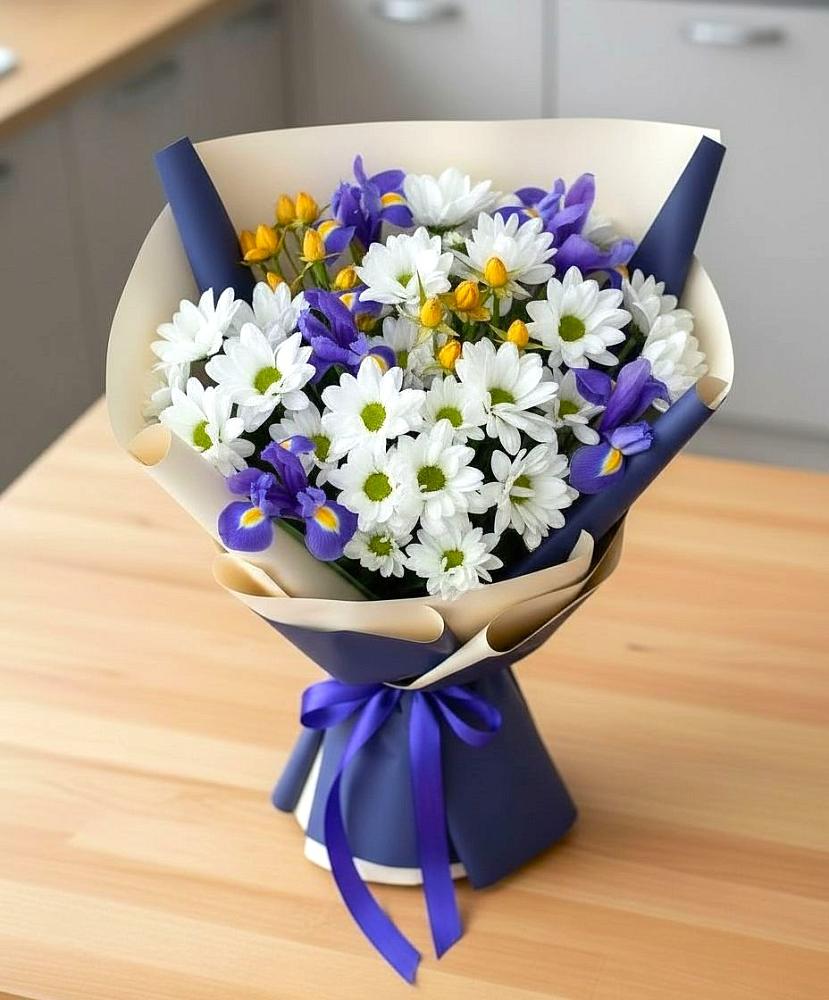 Букет цветов из: Розы, Ирисы и Хризантемы в Княжево