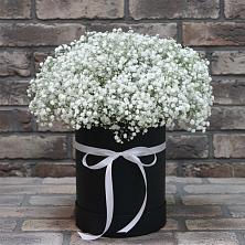 Цветочная композиция из Гипсофила в шляпной коробке в Княжево